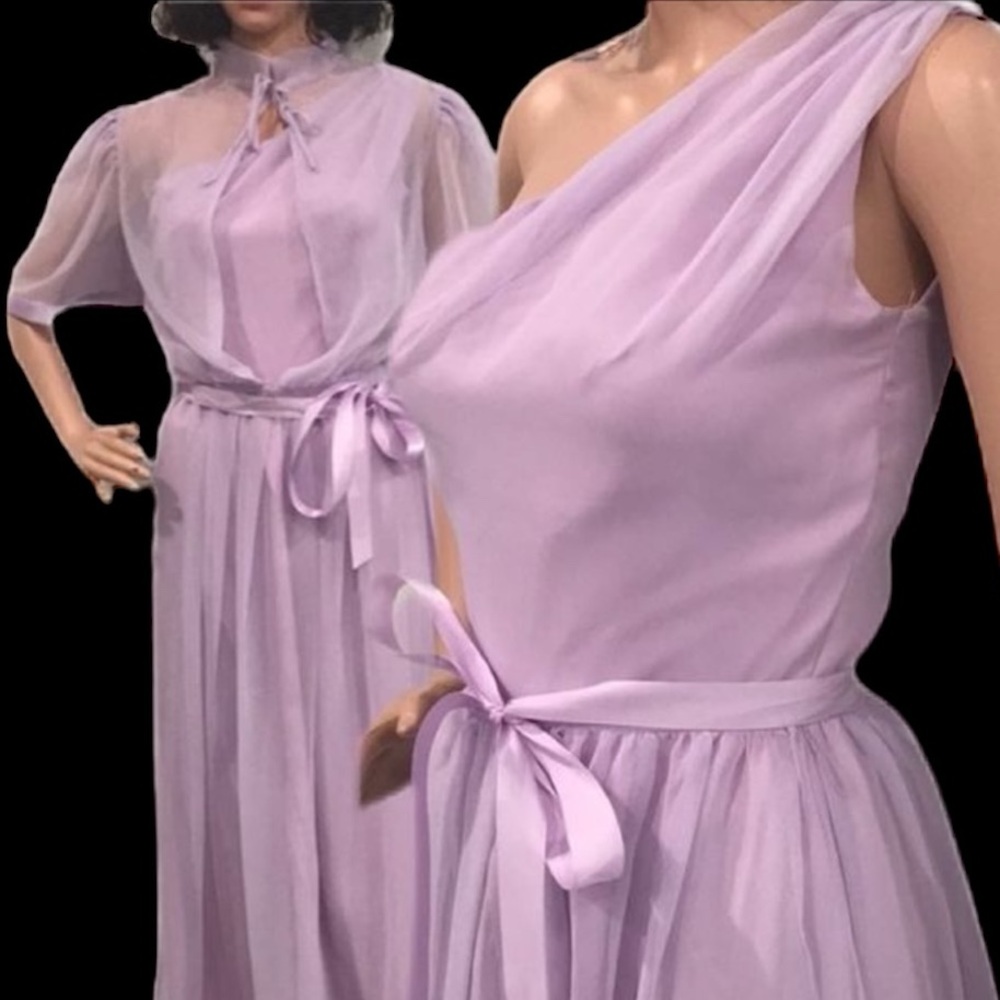 Vintage 70s Lavender Sheer Dress and Jacket